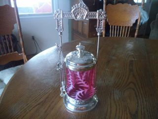 Silver Plate Pickle Castor With Cranberry Fern Insert