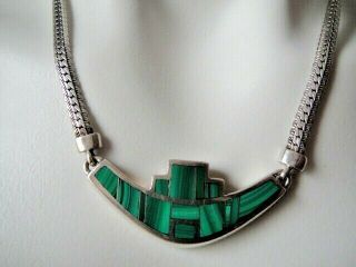 Vintage Ray Tracey Knifewing Navajo Malachite Inlay Sterling Silver Necklace