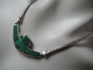 VINTAGE RAY TRACEY KNIFEWING NAVAJO MALACHITE INLAY STERLING SILVER NECKLACE 4