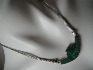 VINTAGE RAY TRACEY KNIFEWING NAVAJO MALACHITE INLAY STERLING SILVER NECKLACE 5