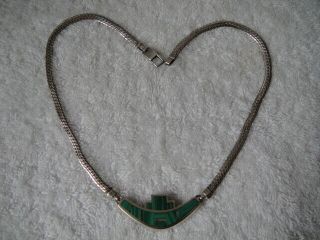 VINTAGE RAY TRACEY KNIFEWING NAVAJO MALACHITE INLAY STERLING SILVER NECKLACE 6