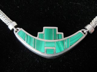 VINTAGE RAY TRACEY KNIFEWING NAVAJO MALACHITE INLAY STERLING SILVER NECKLACE 7