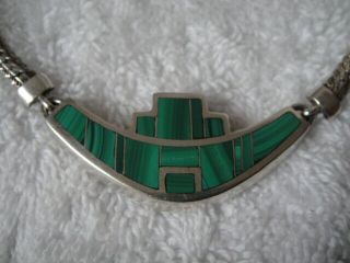 VINTAGE RAY TRACEY KNIFEWING NAVAJO MALACHITE INLAY STERLING SILVER NECKLACE 8