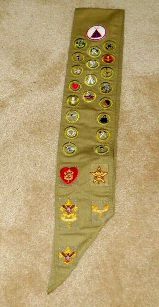 Vintage Boy Scout Sash With 25 Merit Badges