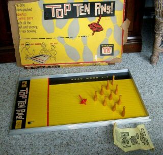 1961 Vintage Ford Products Tabletop Top Ten Pins Bowling Game