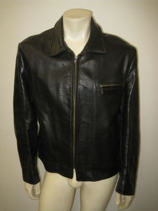 Vintage 1950s Hercules By Sears Black Leather Motorcycle Jacket Size 46