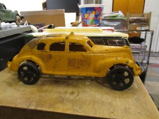 Vintage Antique Cast Iron Yellow Taxi Cab Vehicle Car No.  4
