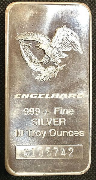 10 Oz Englehard Silver Eagle Bar.  999 Fine Logo Back Rare Vintage In Case