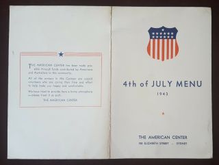 4th of July Menu 1943 WWII American Center Sydney Australia 2