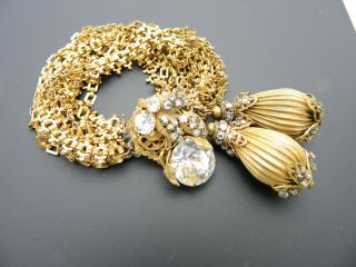 Miriam Haskell Clear Rhinestone Gold Tone Ornate Set Pin Brooch Bracelet Earring 2