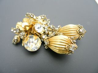 Miriam Haskell Clear Rhinestone Gold Tone Ornate Set Pin Brooch Bracelet Earring 6