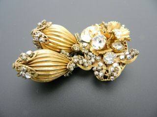 Miriam Haskell Clear Rhinestone Gold Tone Ornate Set Pin Brooch Bracelet Earring 7