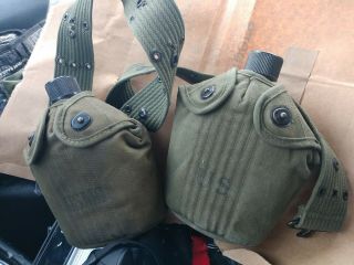 Dated 1945 Ww2 Us Army Canteen W/belt/ Canteen & Cover/ Wwii Canteen×2