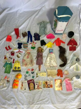 Vtg Francie Barbie Doll Case W/ Clothes,  Accessories 1960s Mattel & Ken Clothes