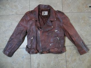 Rare Vtg Ami Leatherwear Brown Leather Biker Jacket 48