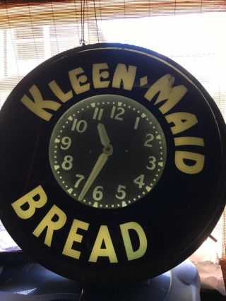 Vintage Neon Advertising Clock Kleen Maid Bread