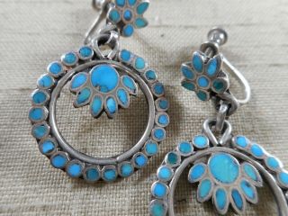 OLD Zuni turquoise inlay earrings Dishta family WOW 3
