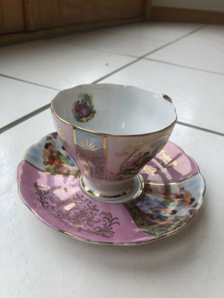 Royal Halsey Footed Tea Cup/ Vintage Fine China/ Very Fine LM/ Handpainted Pink 2