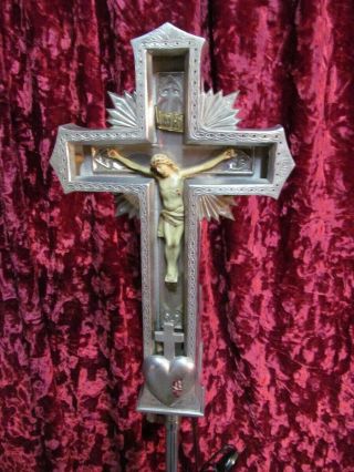 Vintage Funeral Neon Ornate Standing Crucifix Electric Lighted Casket Cross 11