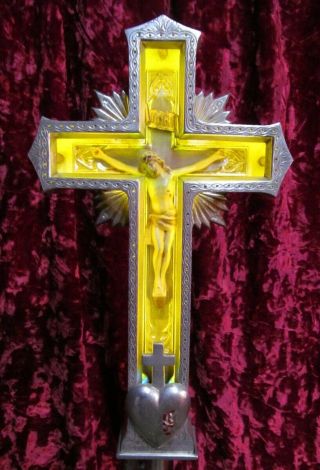 Vintage Funeral Neon Ornate Standing Crucifix Electric Lighted Casket Cross 3
