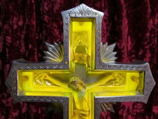 Vintage Funeral Neon Ornate Standing Crucifix Electric Lighted Casket Cross 6