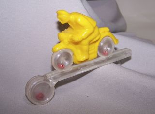Vintage 1950s Plastic Yellow Police Motorcycle Toy Whistle W/spinning Wheels