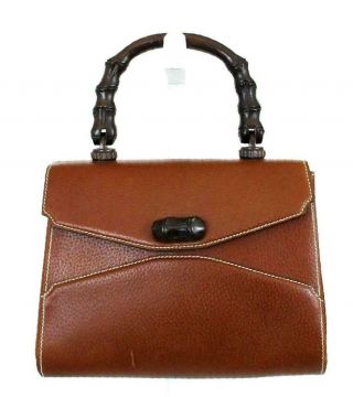 Gucci Vintage Brown Leather Bamboo Top Handle Turnlock Bag