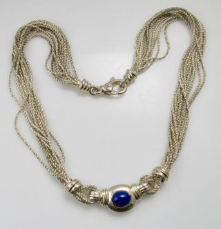 Vintage Tiffany & Co Sterling Silver Lapis Necklace Multi Chain Designer Signed