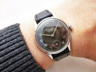 Rare German Black Junghans Military Style Vintage Wristwatch 1950 