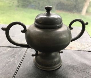 Antique Pewter Hallmarked Sugar Bowl With Lid