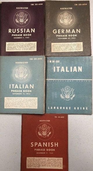 Wwii 1943 Soldiers Restricted Us Military Russian,  German,  Italian,  Phrase Book