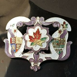 Antique Enamel Sterling Guilloche Maple Leaf & Coat of Arms Brooch Pin PW Ellis 2