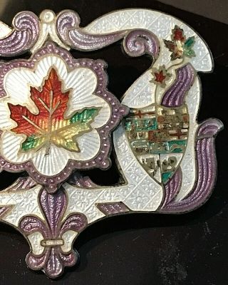 Antique Enamel Sterling Guilloche Maple Leaf & Coat of Arms Brooch Pin PW Ellis 6