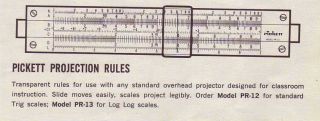 Vintage Pickett Transparent (Clear,  Overhead Projector) Slide Rule,  TRIG 8