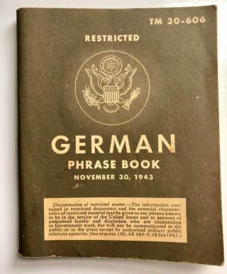 German Phrase Book November 30,  1943 War Department Wwii Vintage