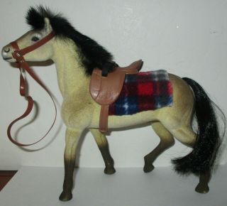 Horse Totsy Flocked Plastic Animal Vintage Glass Eyes Fur Mane 7 3/4 " Tall