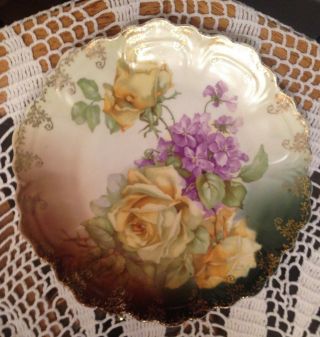 Antique Punch Z.  S.  &c Bavaria Yellow & Purple Floral Cabinet Plate Gold Scalloped