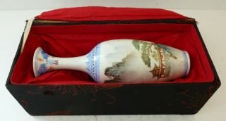 Antique Japanese Chinese Porcelain Vase Chinese Boat Garden Landscape Boxed Rare