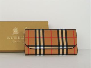 Nwt Burberry Continental Wallet In Vintage Check And Black Leather Trim