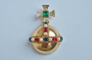 Vintage Trifari Alfred Philippe Ruby Red Coronation Orb Brooch Pin 1953 - Perfect