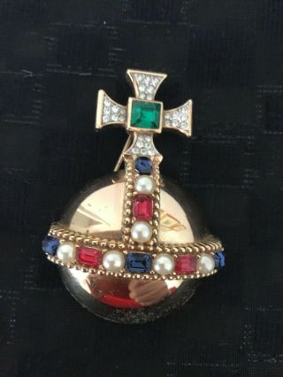 Vintage TRIFARI ALFRED PHILIPPE RUBY RED CORONATION ORB brooch pin 1953 - PERFECT 2
