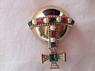 Vintage TRIFARI ALFRED PHILIPPE RUBY RED CORONATION ORB brooch pin 1953 - PERFECT 8