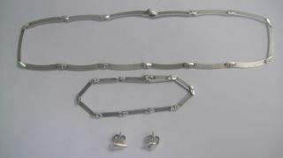 Vintage Finnish Silver Lapponia Necklace Bracelet & Earrings & Pouch Finland