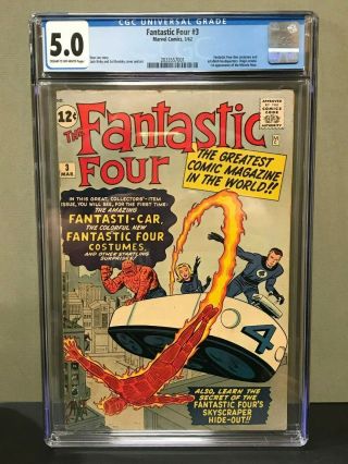 Rare 1962 Fantastic Four 3 1st Costumes,  Car,  Origin,  Miracle Men Cgc 5.  0