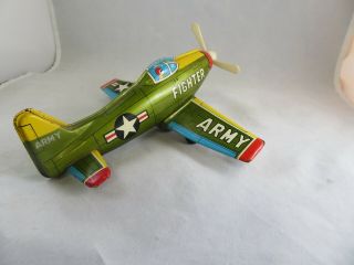 Vintage Made In Japan Tin Metal Toy Us Fighter Plane Airplane Army