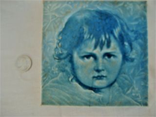 Old 6 " By 6 " Blue Ceramic Tile W/girl Pictured " A.  E.  Tile Co.  Limited "
