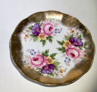 Elizabethan Fine Bone China England Rare Teacup & Saucer Gold w/Pink/Blue Floral 2