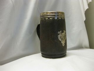 Antique Gorham American sterling silver leather wrapped copper lined tankard 6