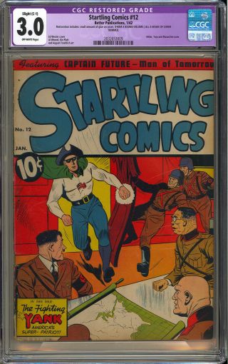 Startling Comics 12 Rare Hitler,  Tojo,  Mussolini Wwii Cover Better 1942 Cgc 3.  0