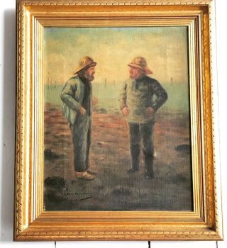Antique Early American Sea Captain Oil Painting - Signed Crabbing Maritime Oc